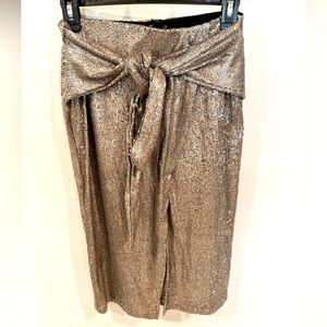 Nwt! Zara silver sequin midi skirt size small! Tie waist. RARE!!